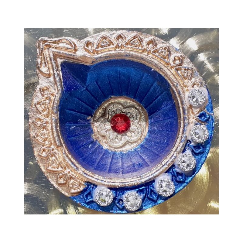 Diya Clay Blau klein Deko Gheelampe aus Ton Special handmade Diwali Puja