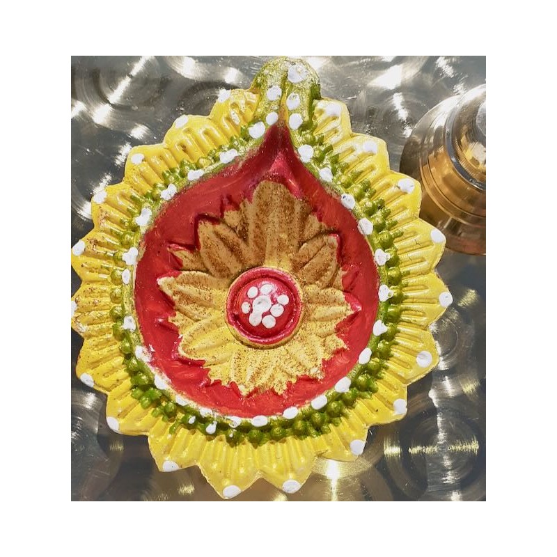 Diya Clay Gelb Bunt klein Deko Gheelampe aus Ton Special handmade Diwali Puja