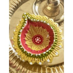 Diya Clay Gelb Bunt klein Deko Gheelampe aus Ton Special handmade Diwali Puja