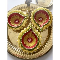 Diya Clay Gelb Bunt klein Deko Gheelampe aus Ton Special handmade Diwali Puja
