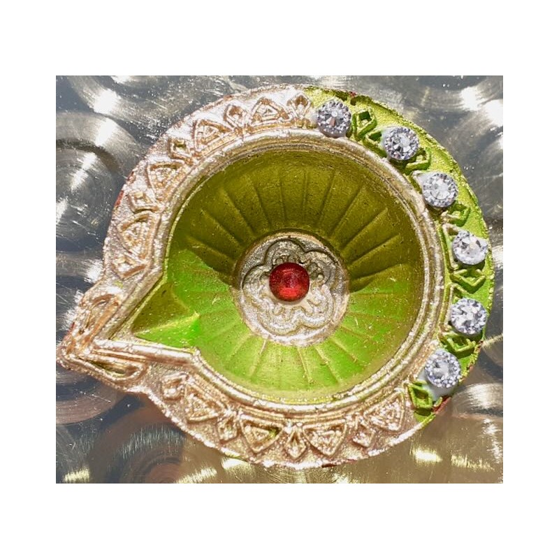 Diya Clay Grün klein Deko Gheelampe aus Ton Special handmade Diwali Puja