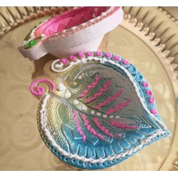 Diya Clay Turkis Rosa Deko Gheelampe aus Ton Special handmade Diwali Puja